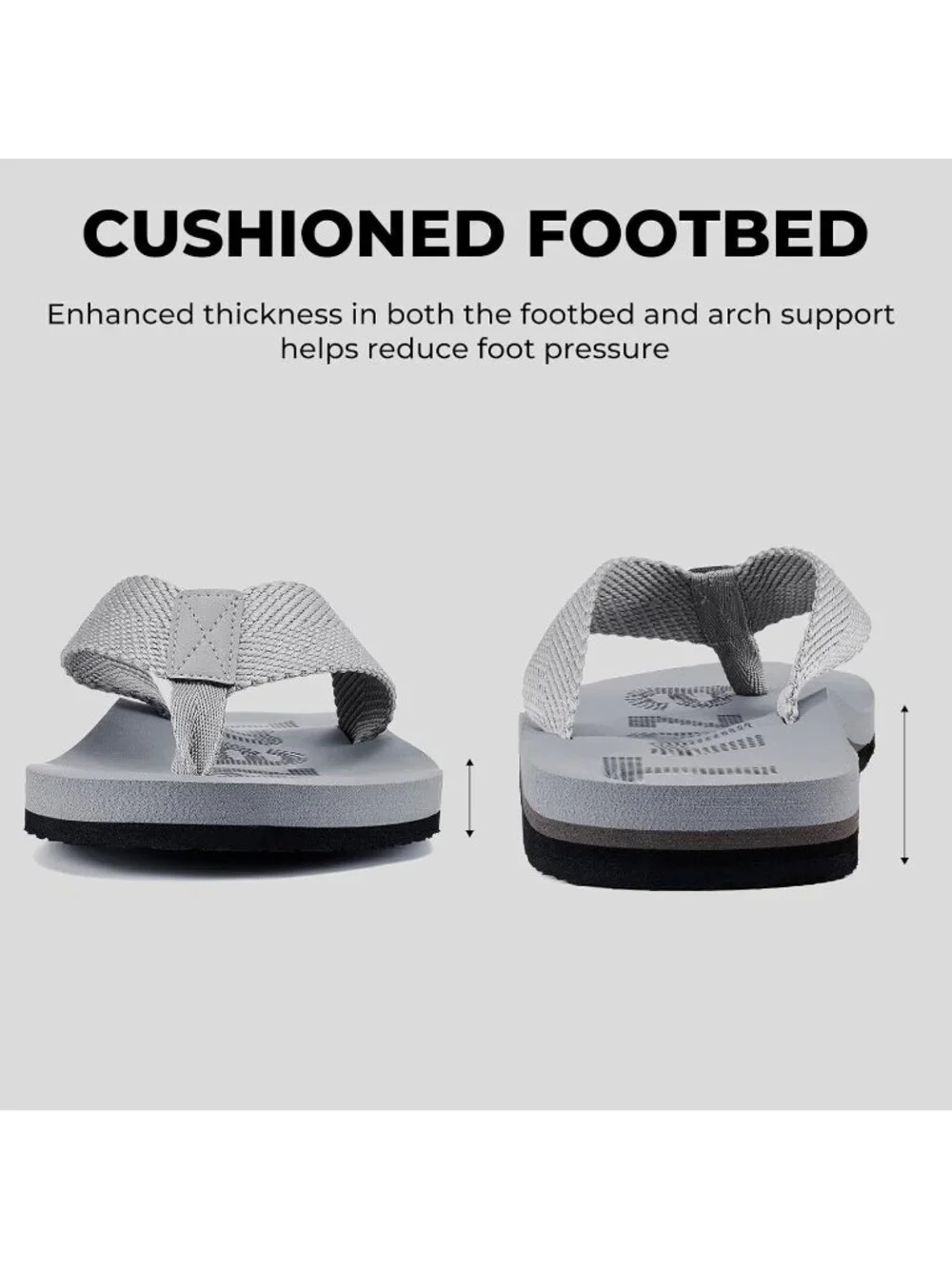 Men's Light Grey Flip Flops With Arch Support Summer Outdoor Beach Sandals